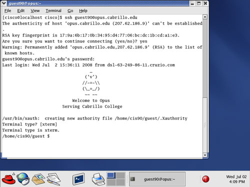 Logged in using Linux