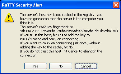 PuTTY security alert